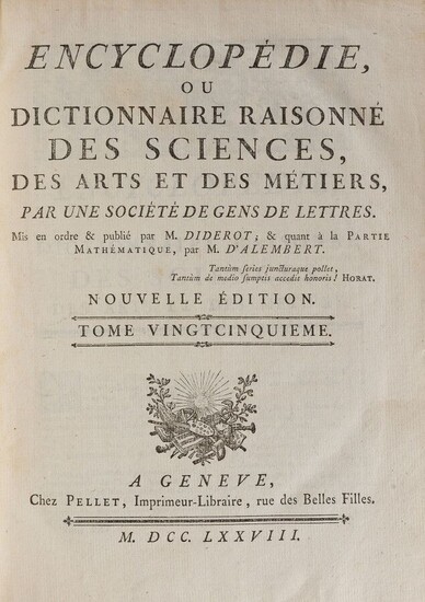 ENCYCLOPEDIA DIDEROT (Denis) - d'ALEMBERT (Jean le Rond) Encyclopédie ou...