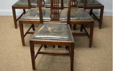 Early 20th C walnut extending dining table, six Georgian style dining chairs