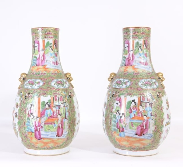 Early Antique Chinese Rose Medallion Vases