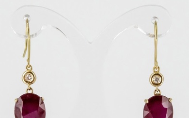 Earrings - 18 kt. Yellow gold Diamond (Natural) - Ruby