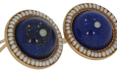 Earrings Yellow gold Lapis lazuli - Pearl