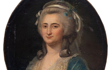 Ecole française vers 1770, entourage d'Antoine VESTIER Portrait de femme en buste à la robe...