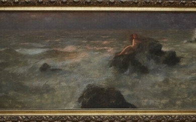 Eduard Ansen-Hofmann (1820-1904), "Naked nymph on a rock in sea surf in the evening"