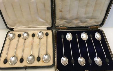 Edwardian cased 2 sets of Sterling silver cofee beans teaspoons(12) - Silver - U.K. - 1914 / 1922
