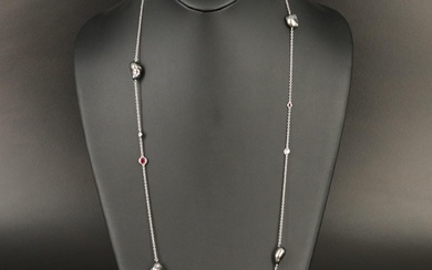 Elsa Peretti Tiffany & Co. Platinum Pearl, Ruby and 0.92 CTW Diamond Necklace
