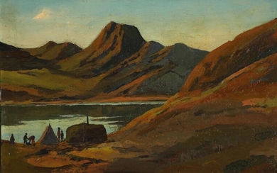 SOLD. Emanuel A. Petersen: Greenlandic landscape with a settlement. Signed Em. A. P. Oil on board. 23.5 x 35 cm. – Bruun Rasmussen Auctioneers of Fine Art