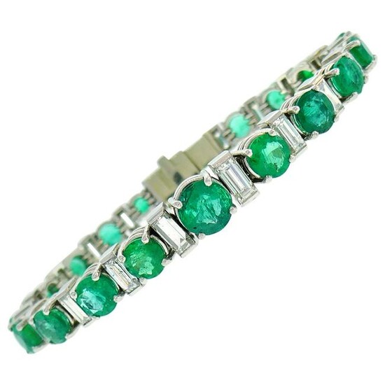 Emerald Diamond Platinum Tennis Line Bracelet, 1950s