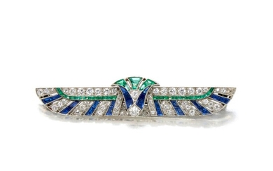 Emerald, Sapphire, and Diamond Brooch