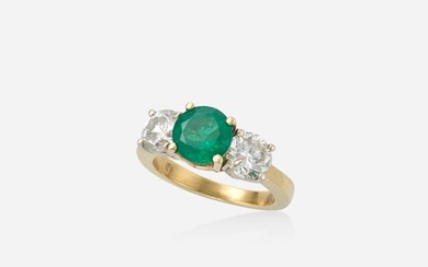 Emerald, diamond, and gold ring