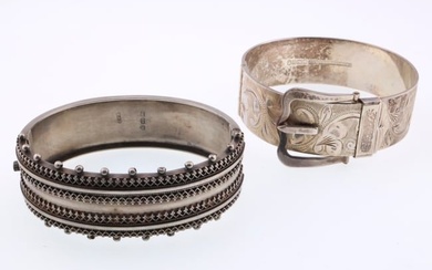 English Victorian ; Sterling Silver Cannetille and Buckle Bracelets