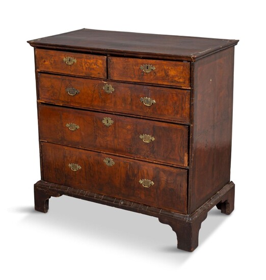 English William and Mary Walnut Five Drawer Chest.
