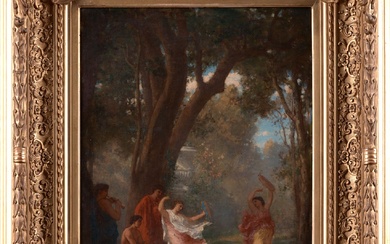 Eugène FAURE (1822-1879) Les danseuses au tambourin Huile sur toile. Signée en bas à droite....