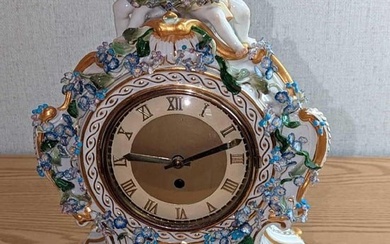 "F62" Vintage Meissen Mantel Porcelain Clock With Base