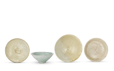 FOUR VARIOUS WHITE AND CELADON-GLAZED BOWLS Song to Yuan Dynasty