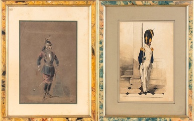 FRANCE, II Empire Portrait of French grenadier and cuirassier gouache on paper, framed, 46 x...