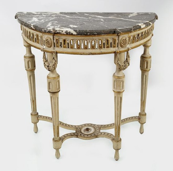 FRENCH PAINTED AND PARCEL GILT CONSOLE TABLE