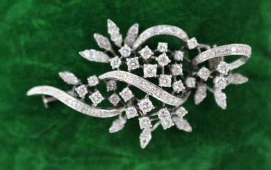 Fine Diamond Set Foliate 18ct. White Gold Brooch
