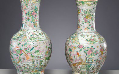 Fine pair large Chinese famille vert vase lamps