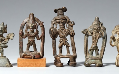 Five small Cchindwara copper alloy figures of deities. Central India, Madhya Pradesh, Satpura mountains. 19th/20th century