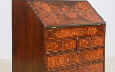 Floral marquetry inlaid Queen Anne slant lid desk