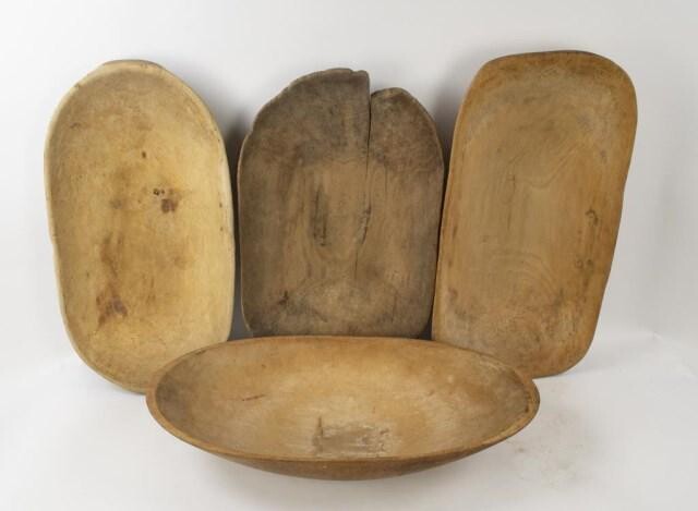 Four Carved Wood Primitive Dough Bowls