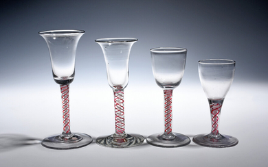 Four Dutch colour-twist wine glasses c.1760