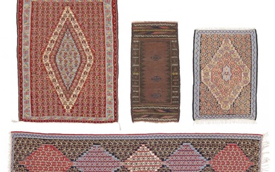 Four Persian flat weave rugs. Three Senneh kilims. All 20th century. 301×74...