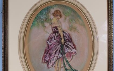 Framed pastel of young lady, La Bonnet Blue