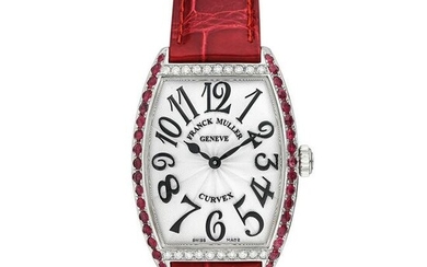 Franck Muller Stainless Steel Curvex Quartz with Diamonds and Rubies