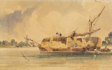 FranÃƒÂ§ois Louis Thomas Francia, French 1772-1839- Hay barge at Chiswick; watercolour heightened with white on paper, 14.5 x 22.5 cm, (unframed). Provenance: Private Collection, UK. Note: Francia was a French-born painter who worked in London for...
