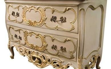 French Bombe Commode Creme Peinte And Parcel Gilt