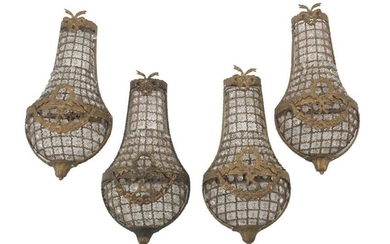 French Bronze and Beaded Crystal Wall Sconces