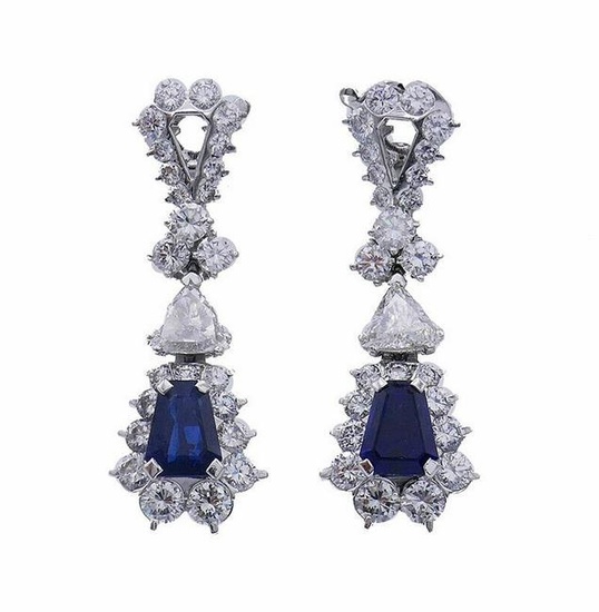 French EARRINGS by Mouawad Platinum Sapphire Diamond Estate Jewelry