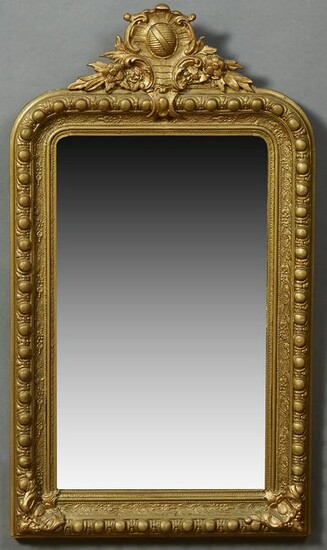 French Gilt and Gesso Overmantel Mirror, 19th c., with