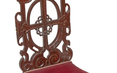 French Renaissance Revival Carved Walnut Pre Dieu, late 19th c., velvet upholstered oblong arm rest