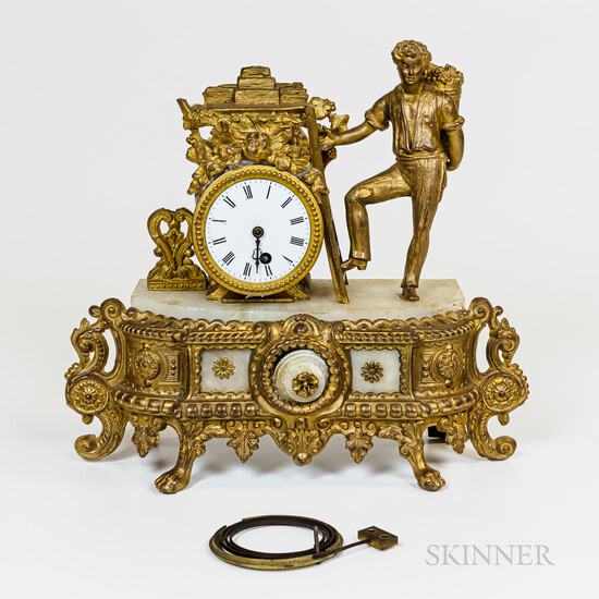 French White Marble and Figural Mantel Clock