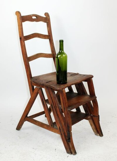French walnut folding library chair with ladder