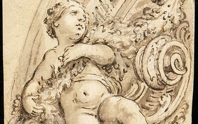 GENOAN ARTIST, 17th CENTURY Study of Putto with garland for...