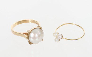 GOLD RINGS WITH PEARLS, 2 pcs, 18K gold.
