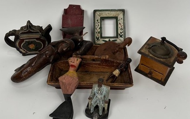 GROUP OF CARVED WOODEN ITEMS Mostly Early 20th Century Heights from 5.5" to 13.5".