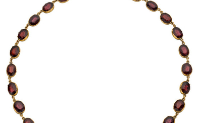 Garnet, Gold Necklace The necklace is composed of rhodolite...