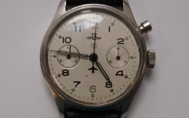 Gents Lemania military issue wristwatch, sunken subsidiary dials at...