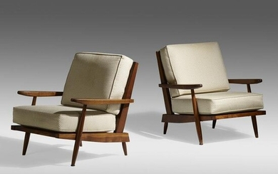 George Nakashima, Cushion armchairs, pair