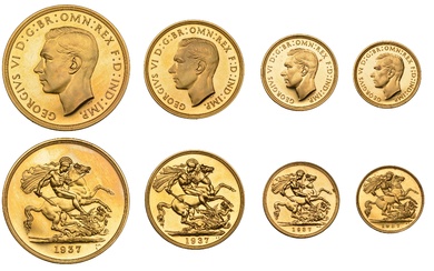 George VI (1936-1952), Proof set, 1937, comprising Five Pounds, Two Pounds, Sovereign...