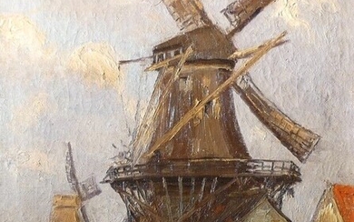 Georges CHENARD-HUCHÉ (1864-1937). Paysage au moulin. HSToile. Signée. 48 x 36 cm (ancienne étiquette au...