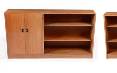 Glenaire: pair of mid 20th C teak side units; and two matching bookcases.