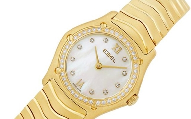 Gold, Mother-of-Pearl and Diamond 'Wave' Wristwatch, Ebel