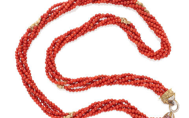 Gold and Coral Torsade Necklace