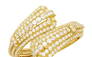 Gold and Diamond Crossover Bangle Bracelet