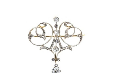 Gold pin pendant with diamonds
